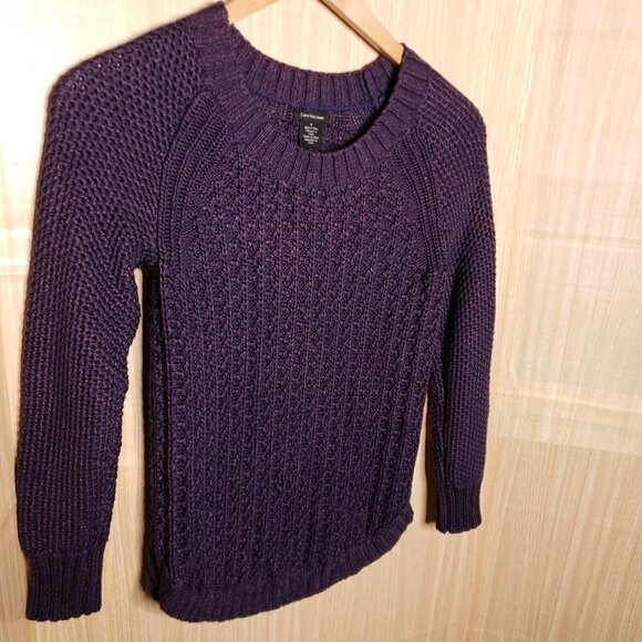 Calvin Klein Womens Purple Cable Knit Crew Sweater Medium - Picture 3 of 9
